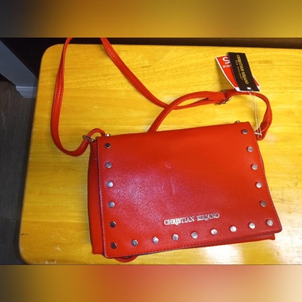 NWT Christian Siriano red gold studded purse.
